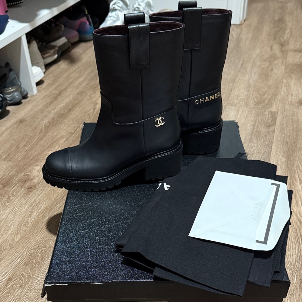 Chanel Black Leather Ankle Boots
